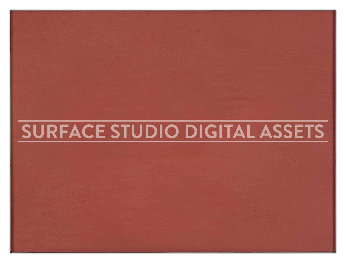 Coral Pink Textured Cement Surface photographed directly from above including edges. Surface background stock image with a "Surface Studio Digital Assets" watermark for commercial, e-commerce, editorial, product, beauty, food, beverage, still life photography.