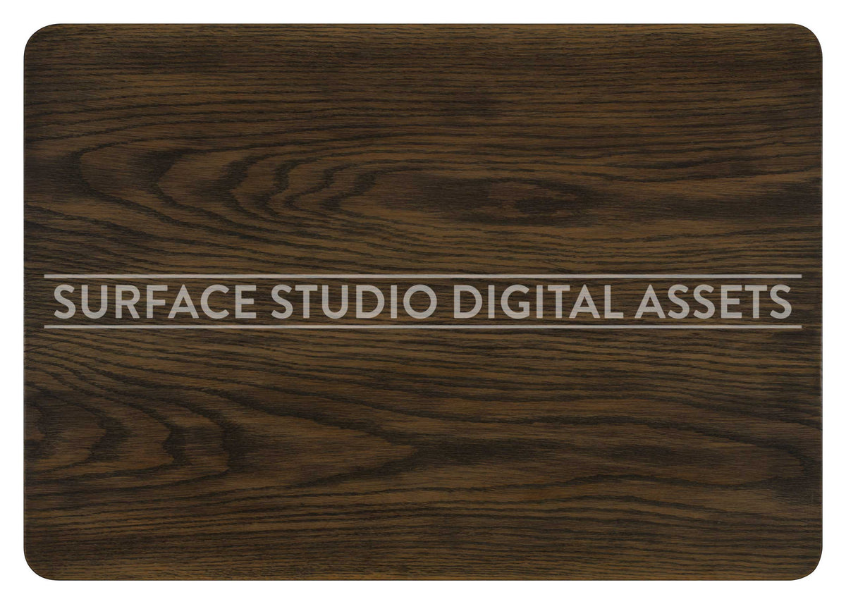 Corsican Dark Brown Oak Wood Surface photographed directly from above including edges. Surface background stock image with a "Surface Studio Digital Assets" watermark for commercial, e-commerce, editorial, product, beauty, food, beverage, still life photography. Natural wood background for high-end product shoots, interior design and architectural mood board.