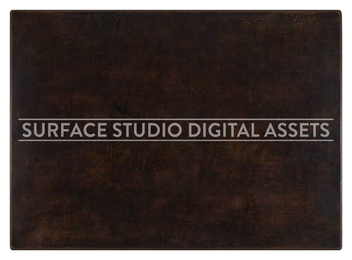 Distressed Dark Brown Antique Birch Wood Surface photographed directly from above including edges. Surface background stock image with a "Surface Studio Digital Assets" watermark for commercial, e-commerce, editorial, product, beauty, food, beverage, still life photography. Distressed brown wood background for high-end product shoots, interior design and architectural mood board.