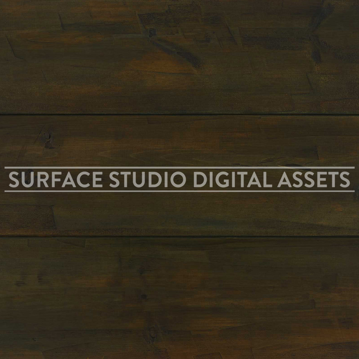 Dark Brown Planked Country Pine Wood Surface photographed directly from above including edges. Surface background stock image with a "Surface Studio Digital Assets" watermark for commercial, e-commerce, editorial, product, beauty, food, beverage, still life photography. Artisanal wood surface background for high-end product shoots, interior design and architectural mood board.