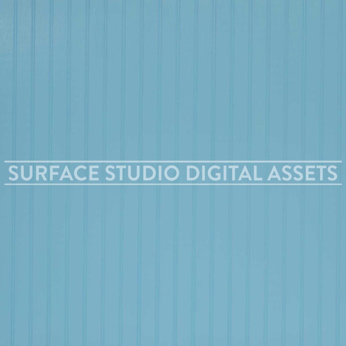 Light Blue Beadboard Wood Surface photographed directly from above. Surface background stock image with a "Surface Studio Digital Assets" watermark for commercial, e-commerce, editorial, product, beauty, food, beverage, still life photography. Artisanal wood surface background for high-end product shoots, interior design and architectural mood board.