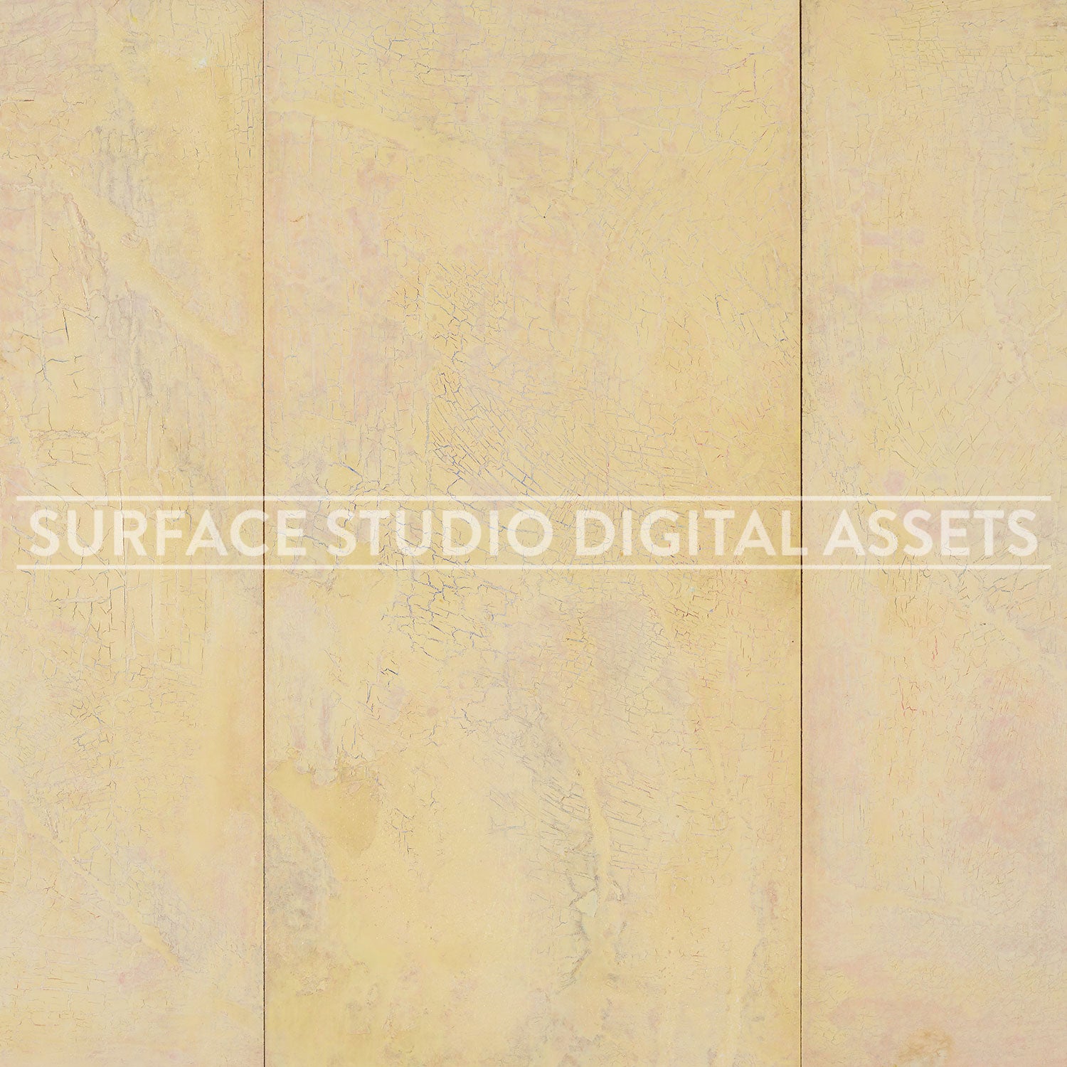Distressed Pale Yellow Crackle Planked Wood Surface background stock image with a "Surface Studio Digital Assets" watermark for commercial, e-commerce, editorial, product, beauty, food, beverage, still life photography.