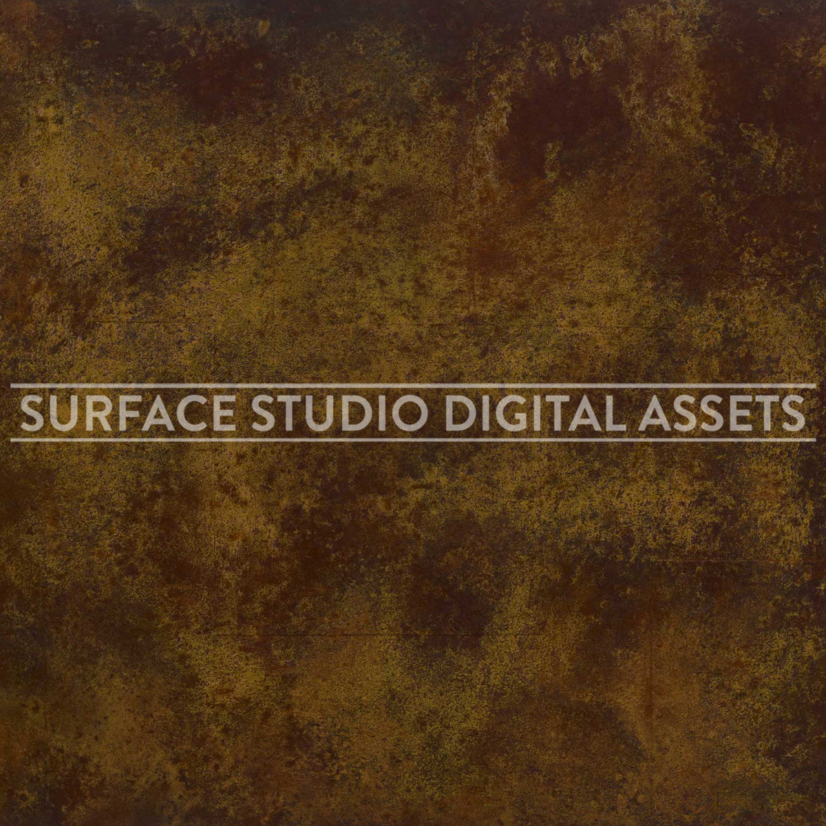 Rustuvius Brown Gold Metal Surface photographed directly from above. Surface background stock image with a "Surface Studio Digital Assets" watermark for commercial, e-commerce, editorial, product, beauty, food, beverage, still life photography. Industrial metal surface background for high-end product shoots, interior design and architectural mood board.