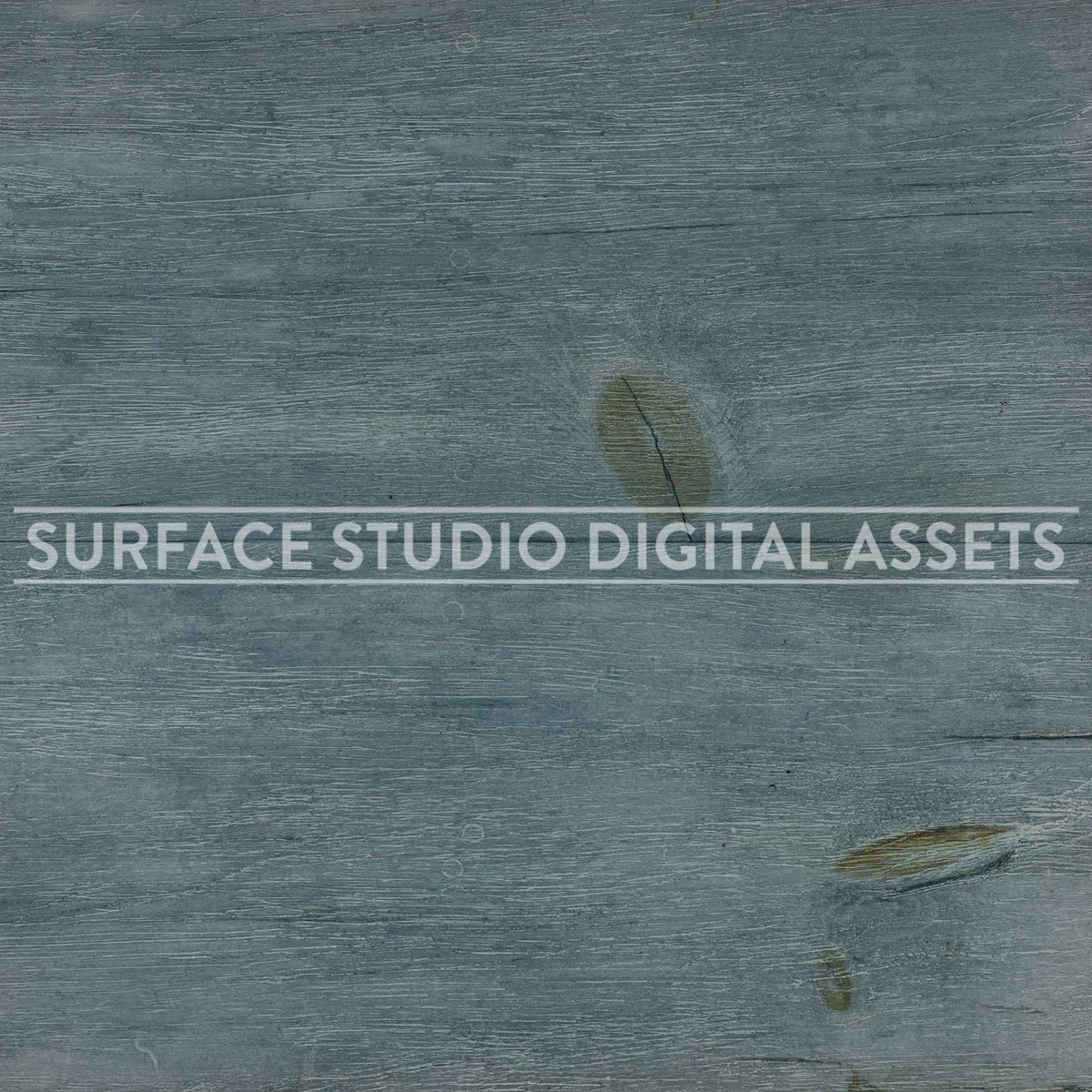 Planked Weathered Bluewashed Pine Wood Surface photographed directly from above. Surface background stock image with a "Surface Studio Digital Assets" watermark for commercial, e-commerce, editorial, product, beauty, food, beverage, still life photography. Artisanal wood surface background for high-end product shoots, interior design and architectural mood board.