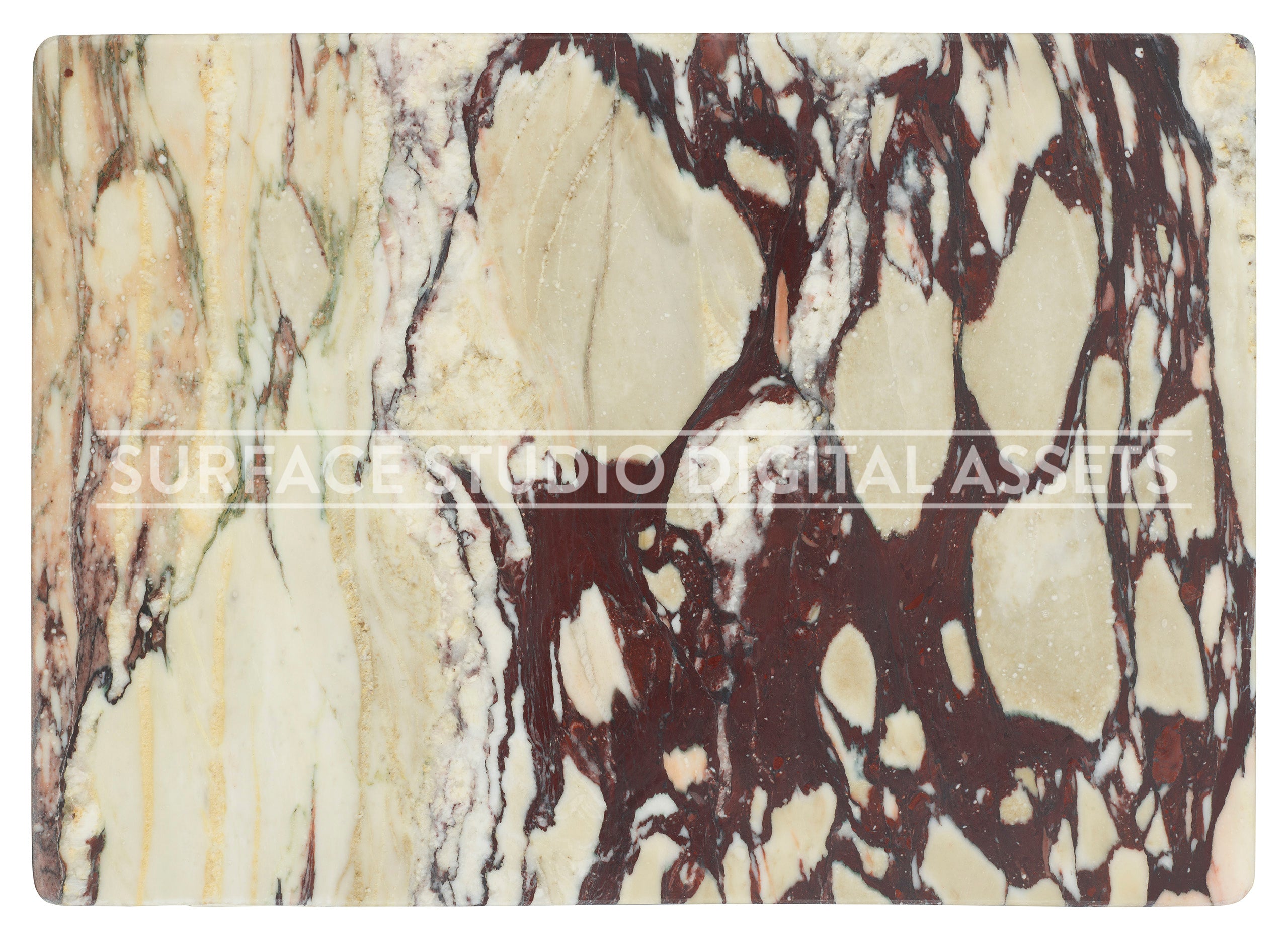 Multi-Color Red Breccia Marble photographed directly from above including edges