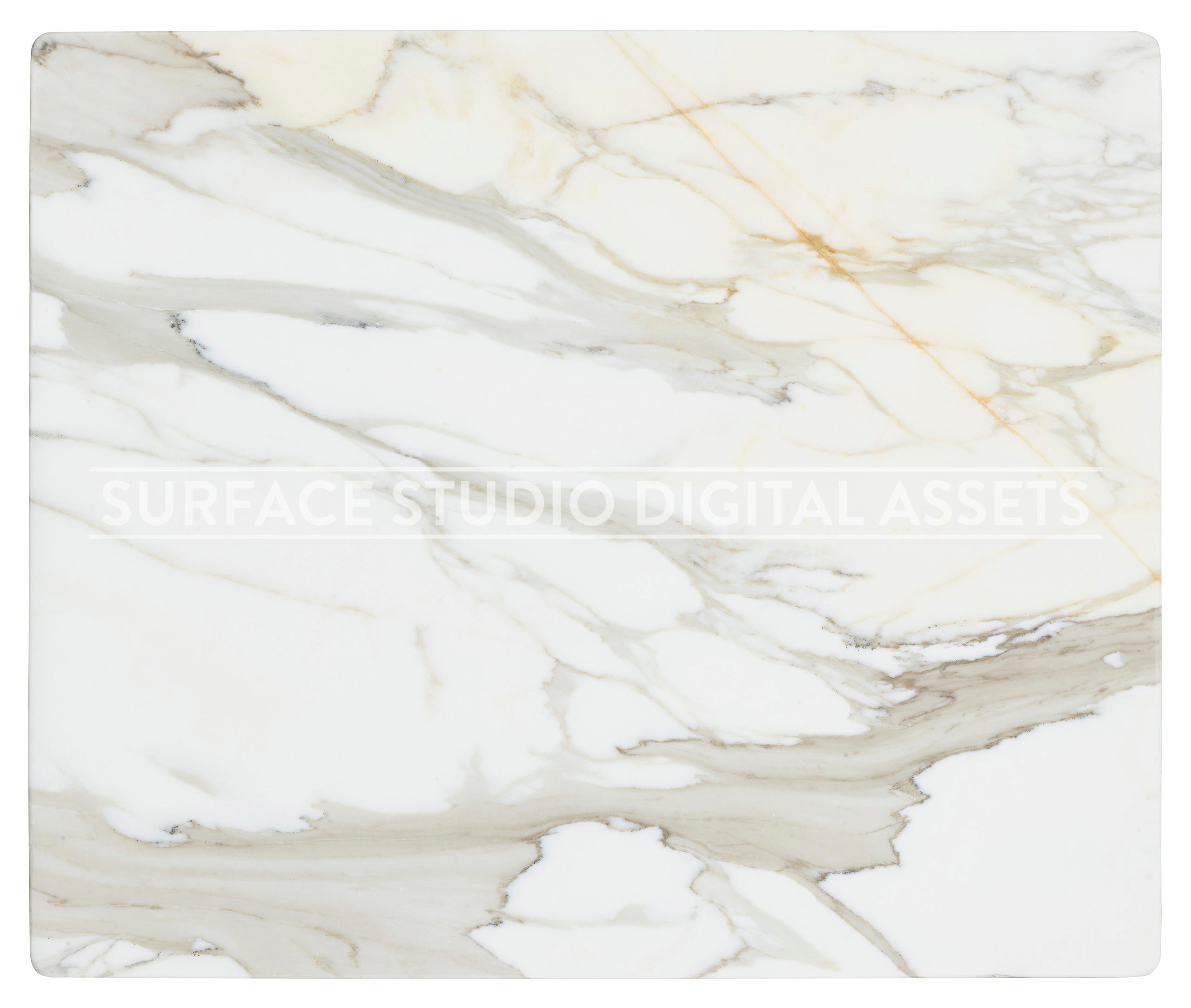 White Mutli-Color Veining Calacatta Borghese Marble Surface photographed directly from above including edges
