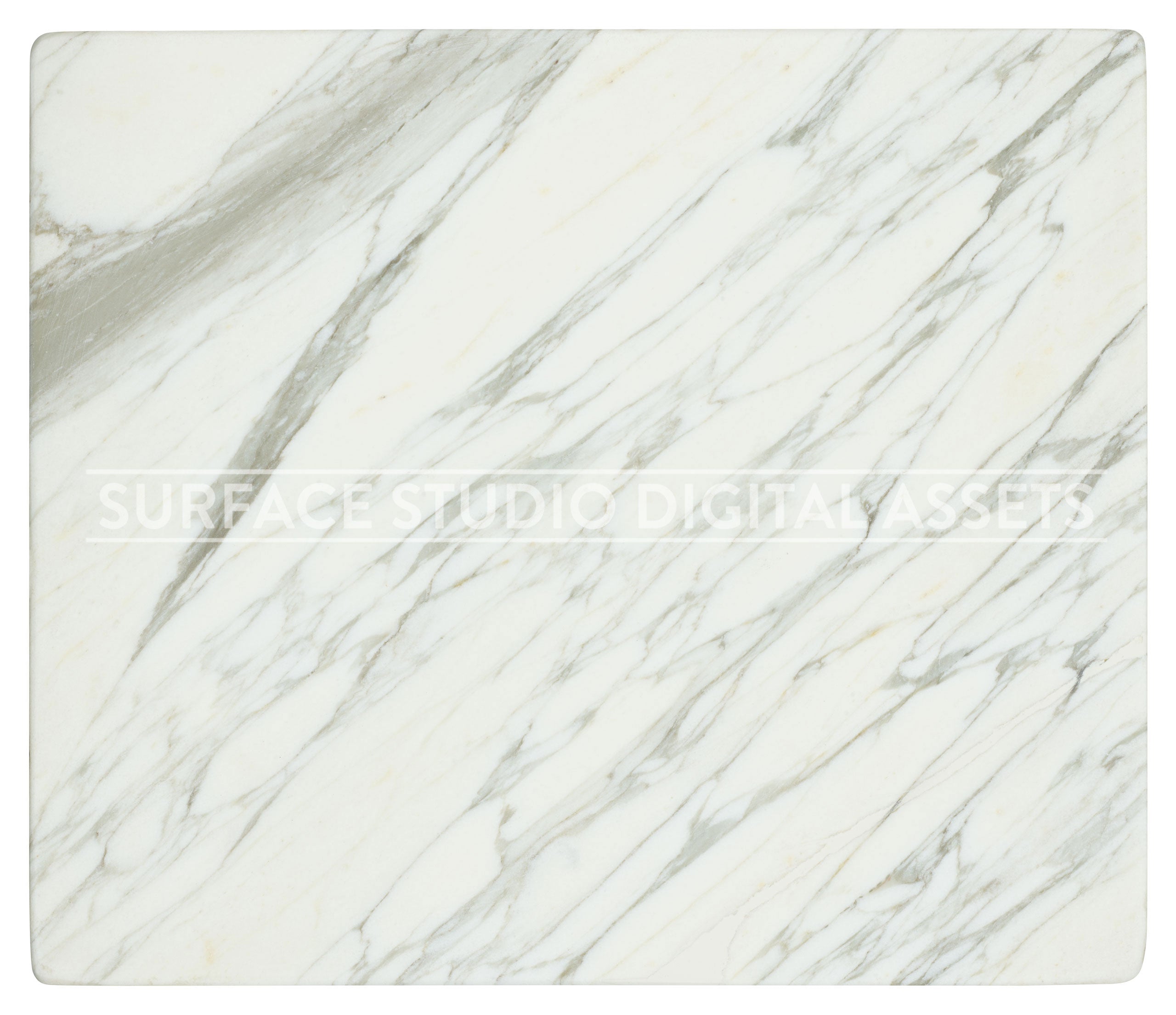 White Grey Veining Calacatta Marble photographed directly from above including edges