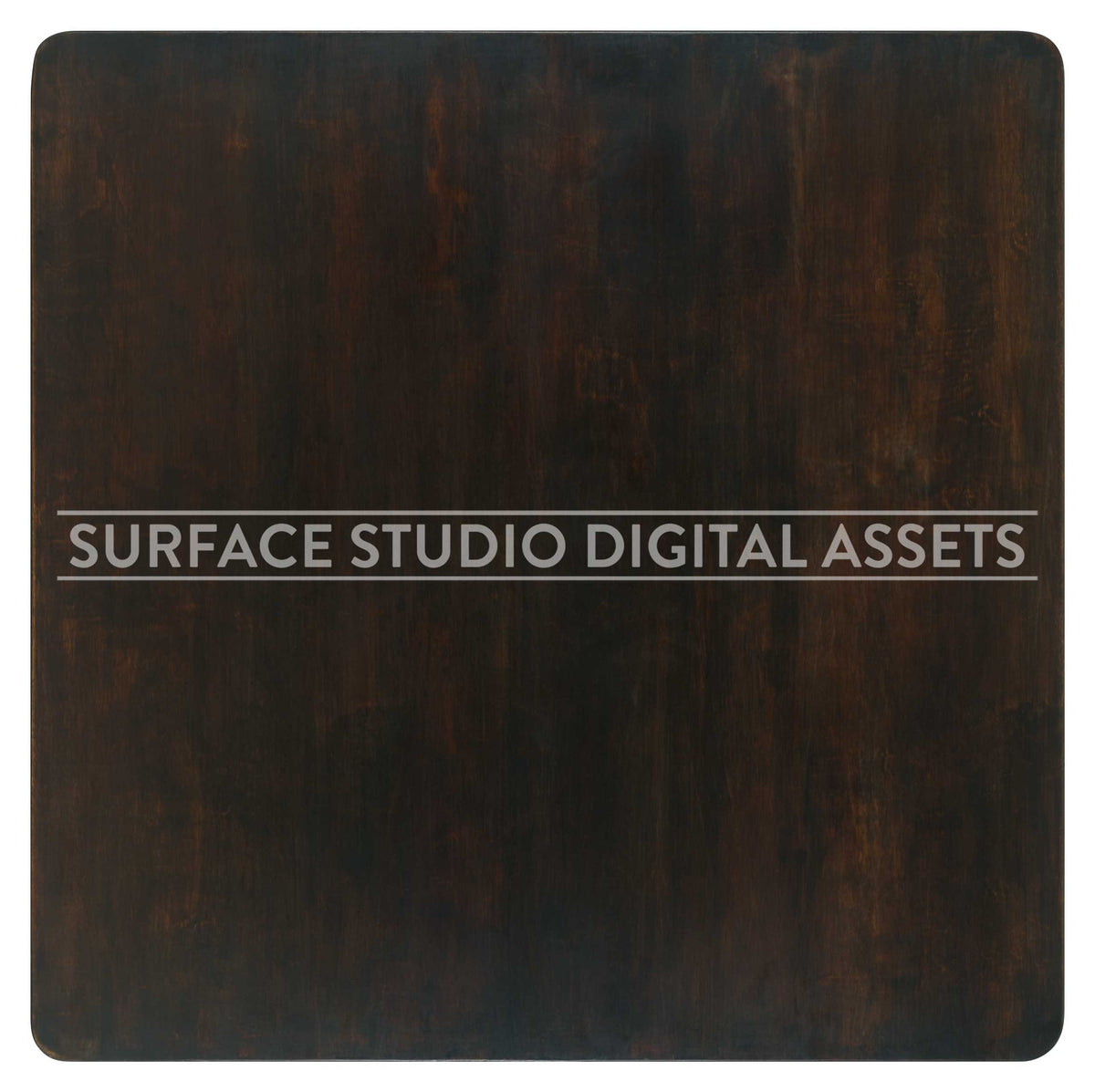Chestnut Dark Brown Wood Surface photographed directly from above including edges. Surface background stock image with a "Surface Studio Digital Assets" watermark for commercial, e-commerce, editorial, product, beauty, food, beverage, architectural visualization, still life photography.