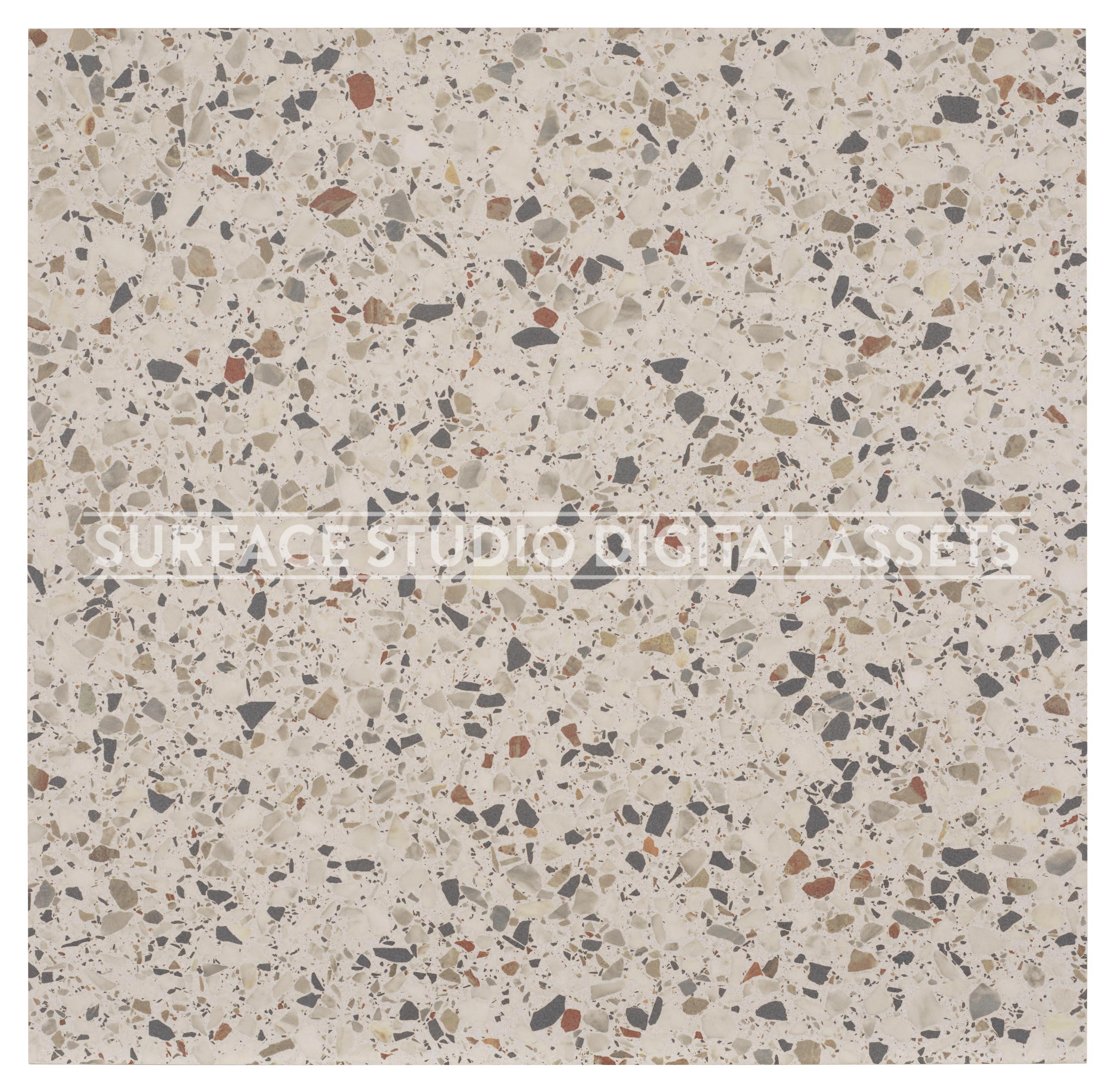 White Multi-Colored Porcelain Terrazzo Surface photographed directly from above including edges