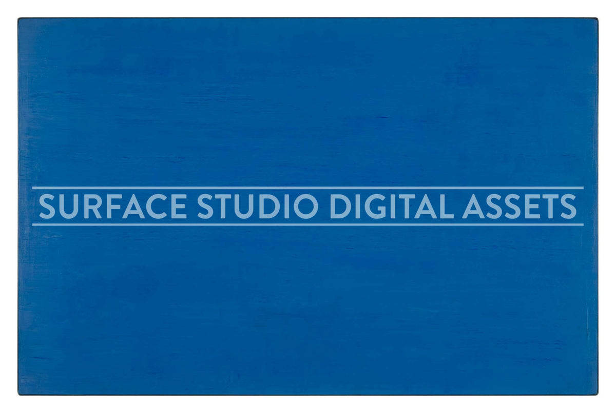 Bright Cobalt Blue Venetian Plaster Surface photographed directly from above including edges. Surface background stock image with a "Surface Studio Digital Assets" watermark for commercial, e-commerce, editorial, product, beauty, food, beverage, still life photography. Hand-made plaster surface for packaging photography and brand imagery.
