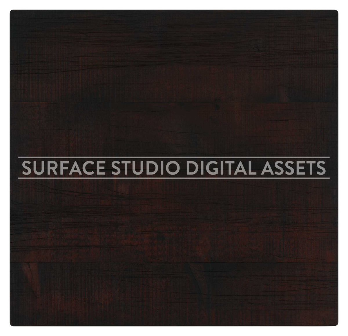 Dark Cocoa Brown Barnwood Wood Surface photographed directly from above including edges. Surface background stock image with a "Surface Studio Digital Assets" watermark for commercial, e-commerce, editorial, product, beauty, food, beverage, still life photography, and interior design renders.