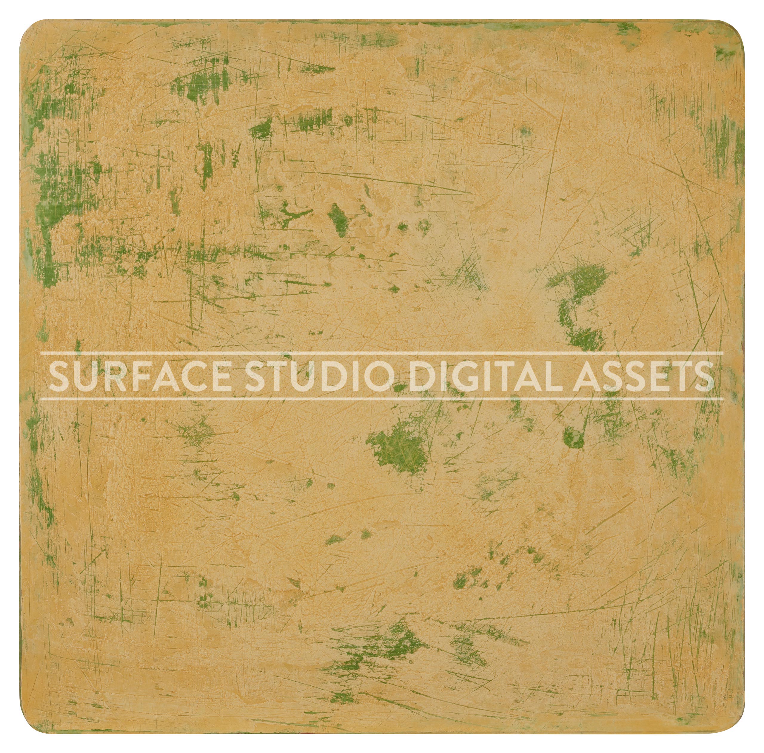 Distressed Yellow Green Plaster Surface photographed directly from above including edges