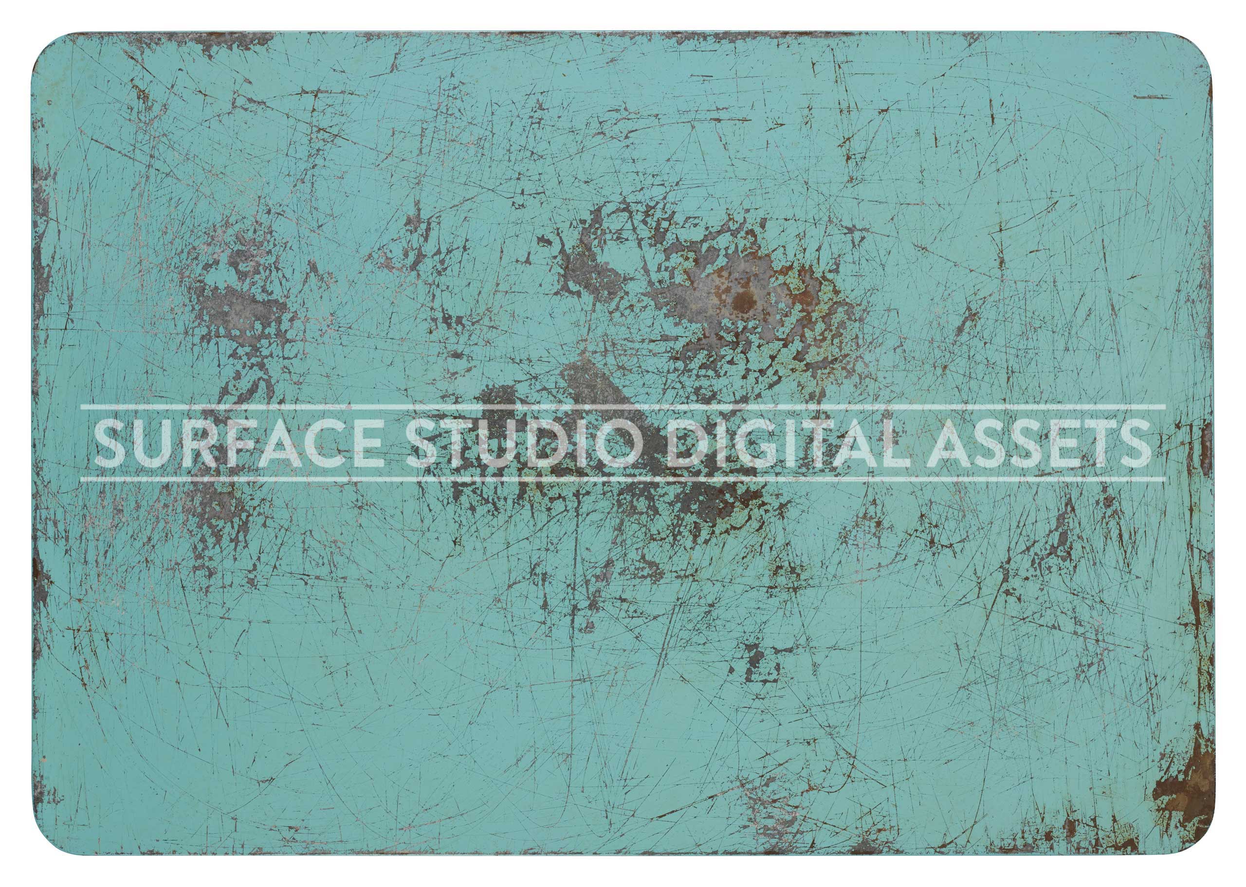 Distressed Robins Egg Blue Enamel Metal Surface photographed directly from above including edges