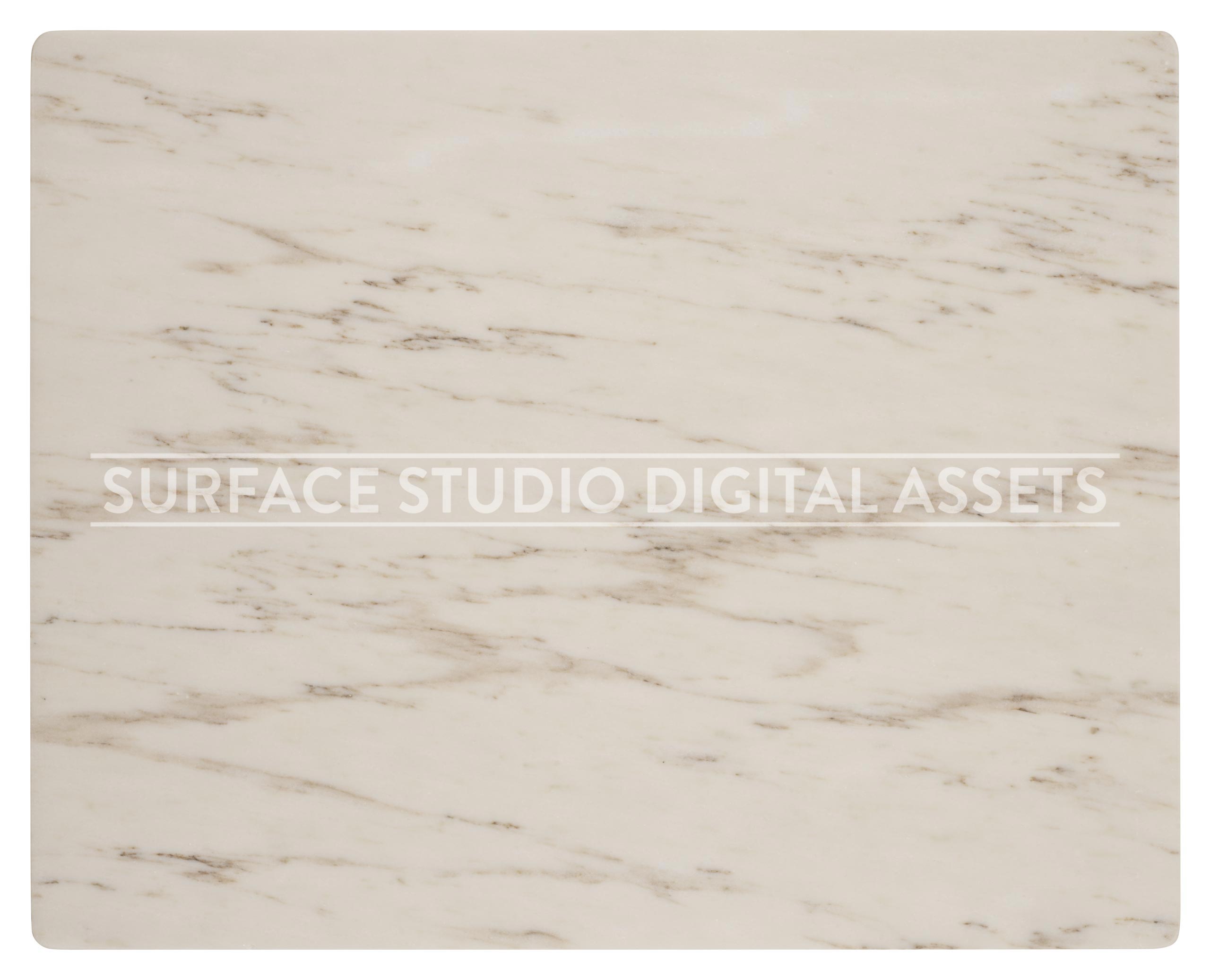 White Warm Veining Honed Statuary Marble Surface photographed directly from above including edges