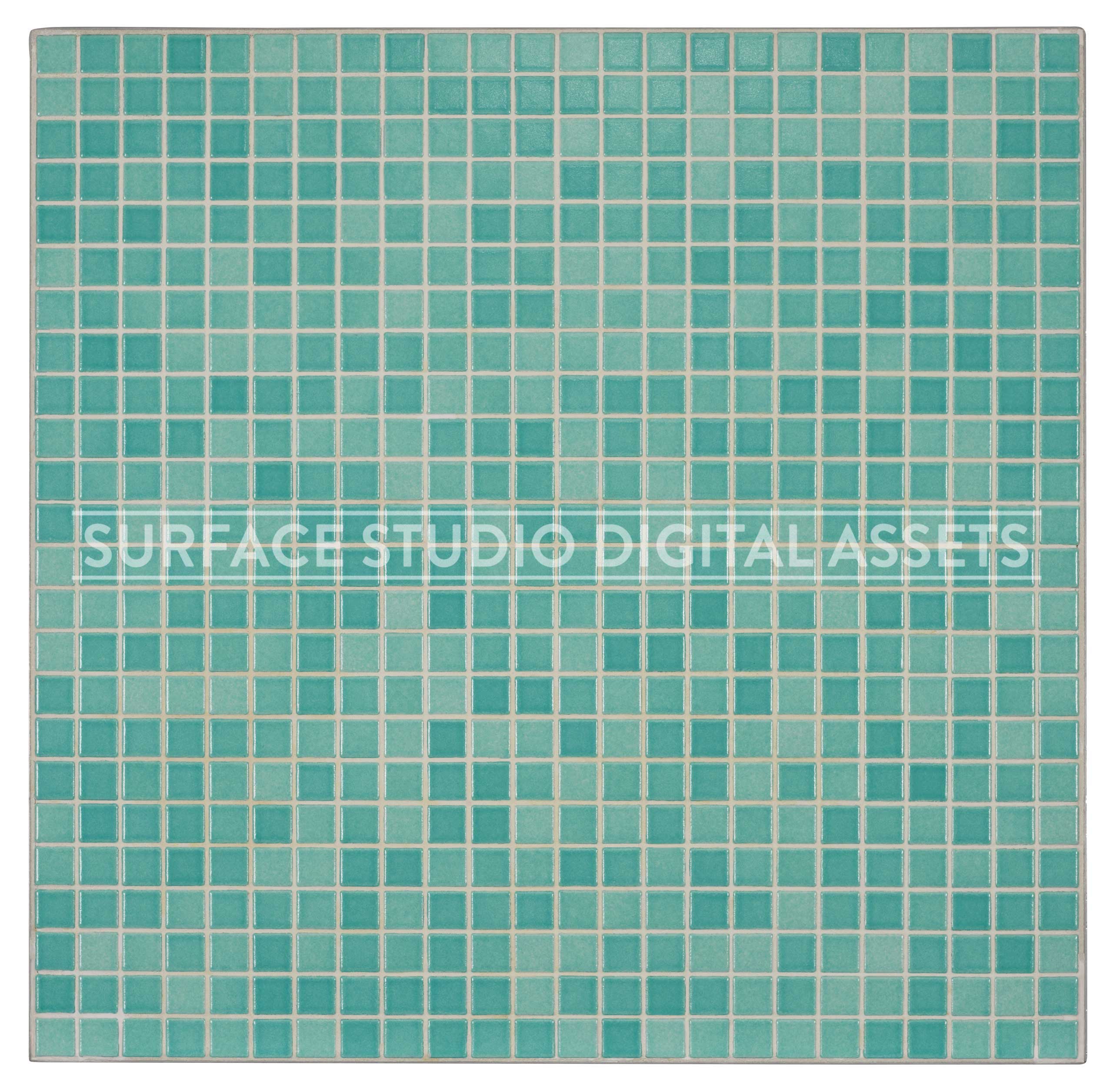 Mid Green Mosaic Tile Surface photographed directly from above including edges