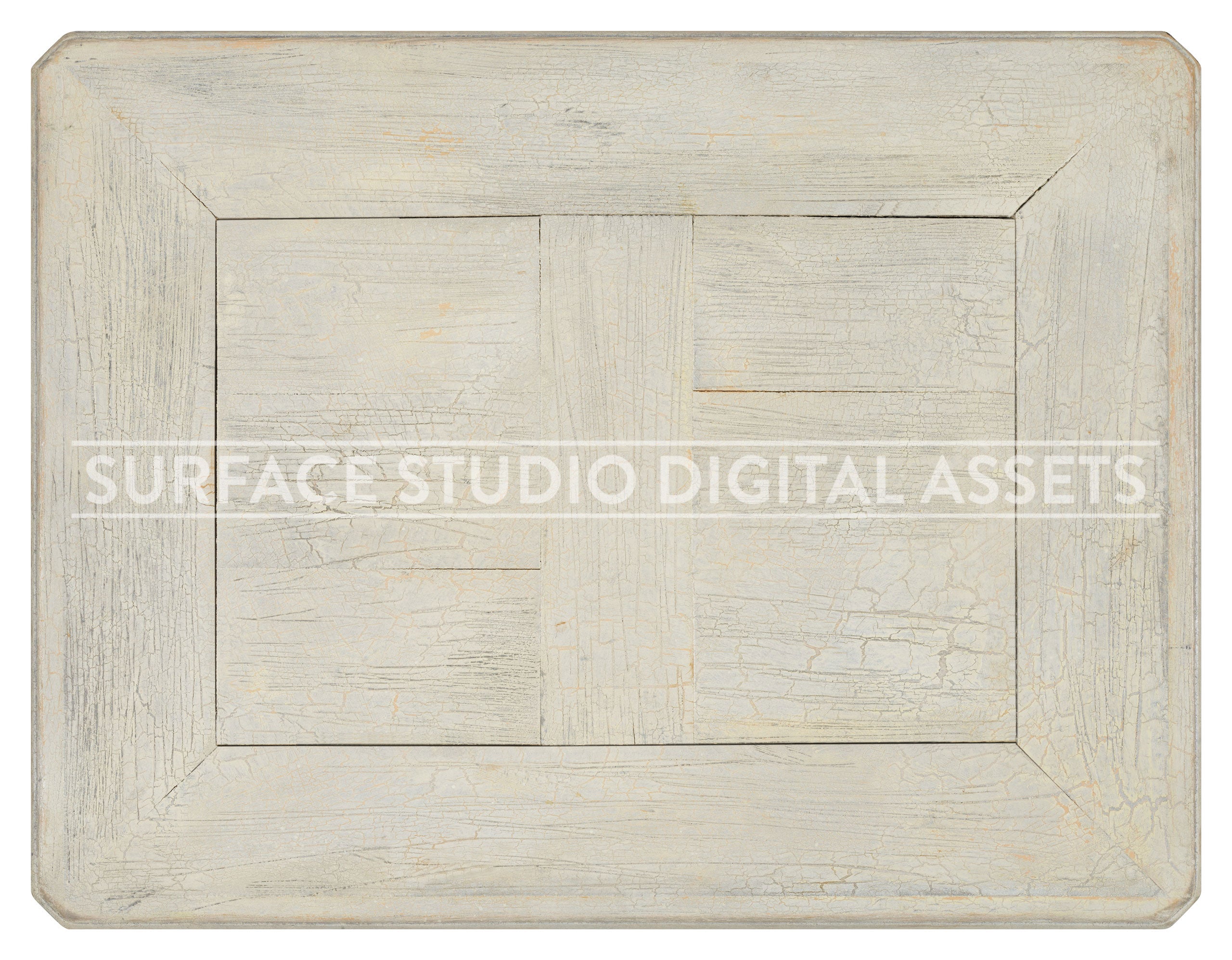 Off-White Paneled Crackled Wood Surface background stock image with a "Surface Studio Digital Assets" watermark for commercial, e-commerce, editorial, product, beauty, food, beverage, still life photography.