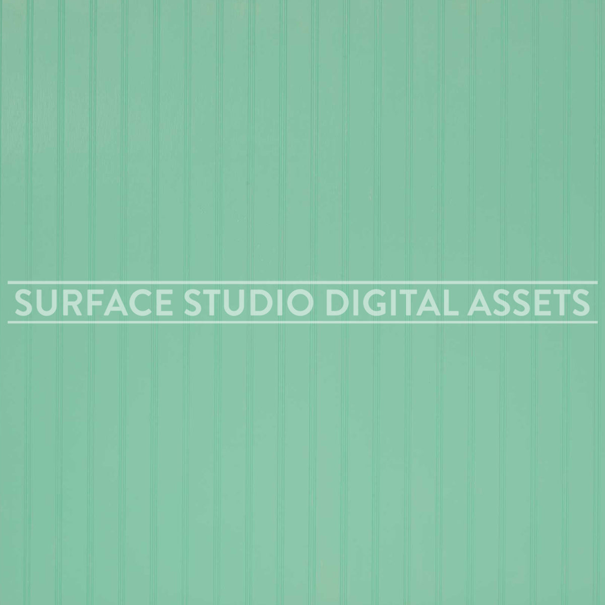 Pale Pastel Blue Green Beadboard Wood Surface photographed directly from above. Surface background stock image with a "Surface Studio Digital Assets" watermark for commercial, e-commerce, editorial, product, beauty, food, beverage, still life photography. Artisanal wood surface background for high-end product shoots, interior design and architectural mood board.