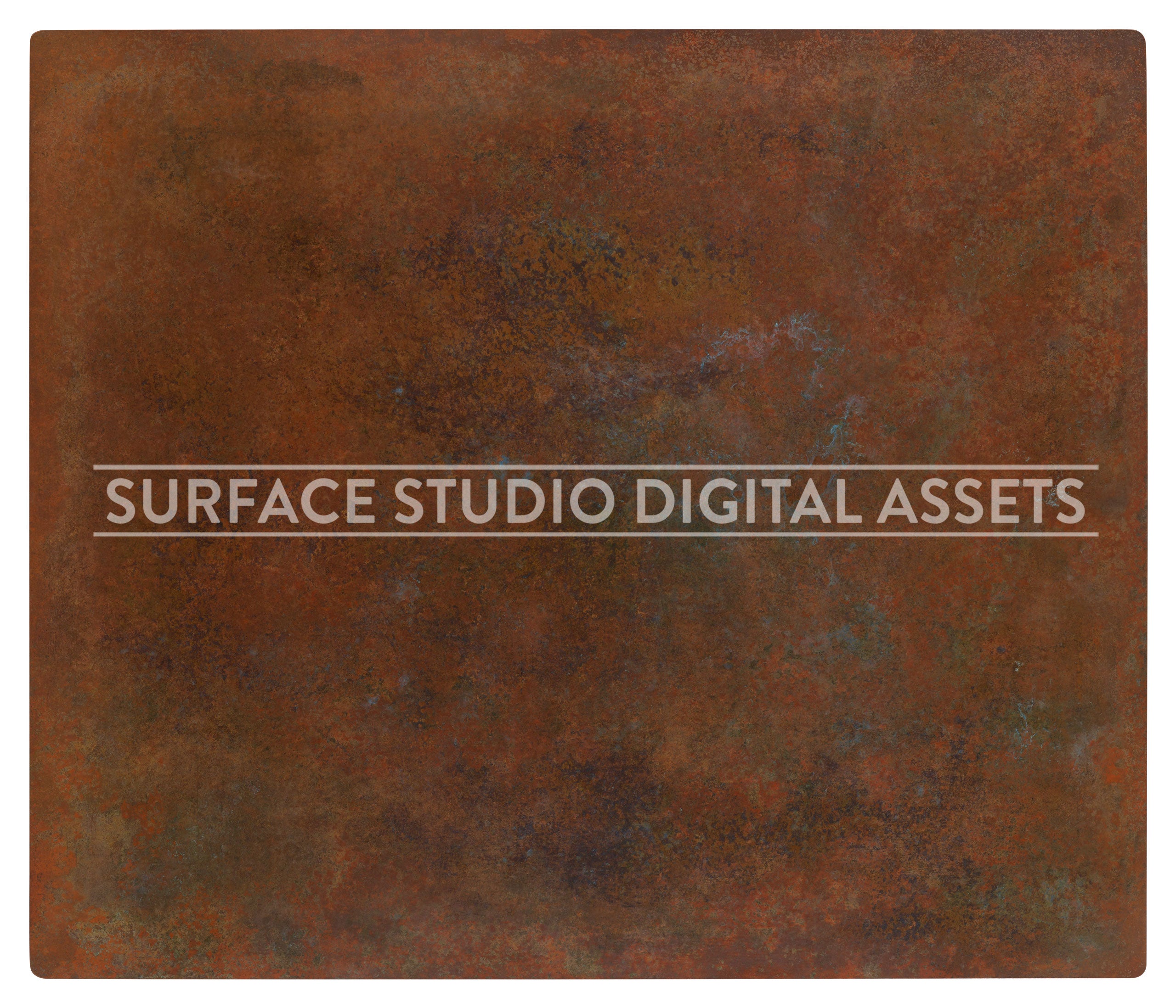 Orange-Red Patined Copper Surface photographed directly from above including edges