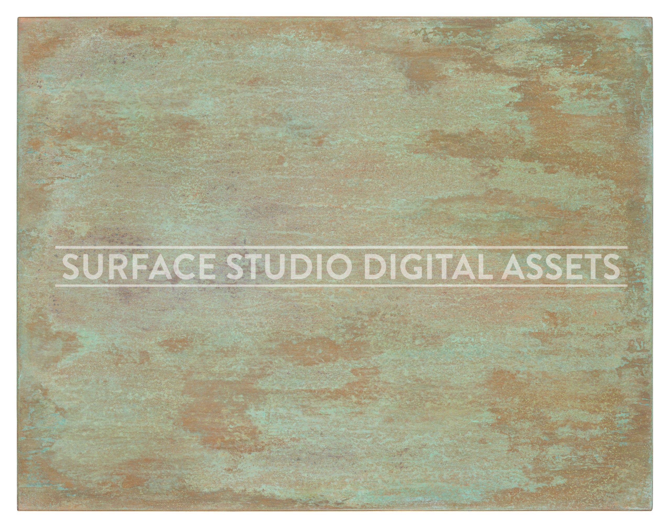 Mottled Green Patined Copper Surface photographed directly from above including edges