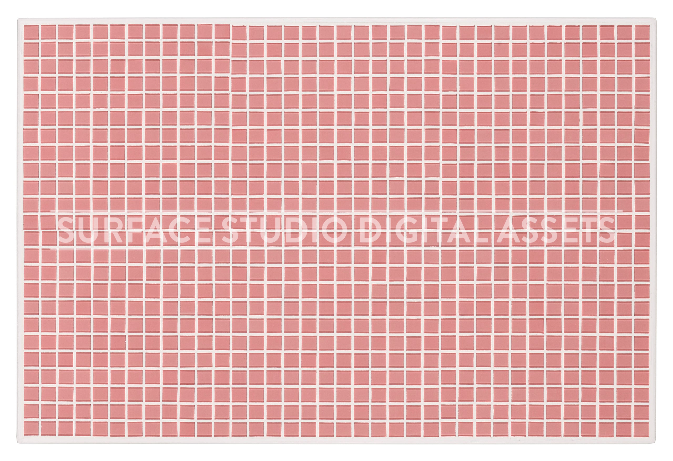Pink Glass Mosaic Tile White Grout Surface photographed from above including edges