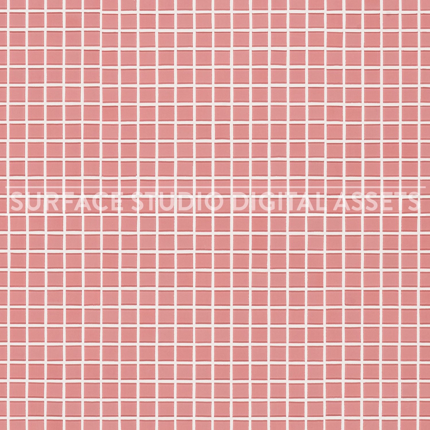 Pink Glass Mosaic Tile White Grout Surface photographed from above