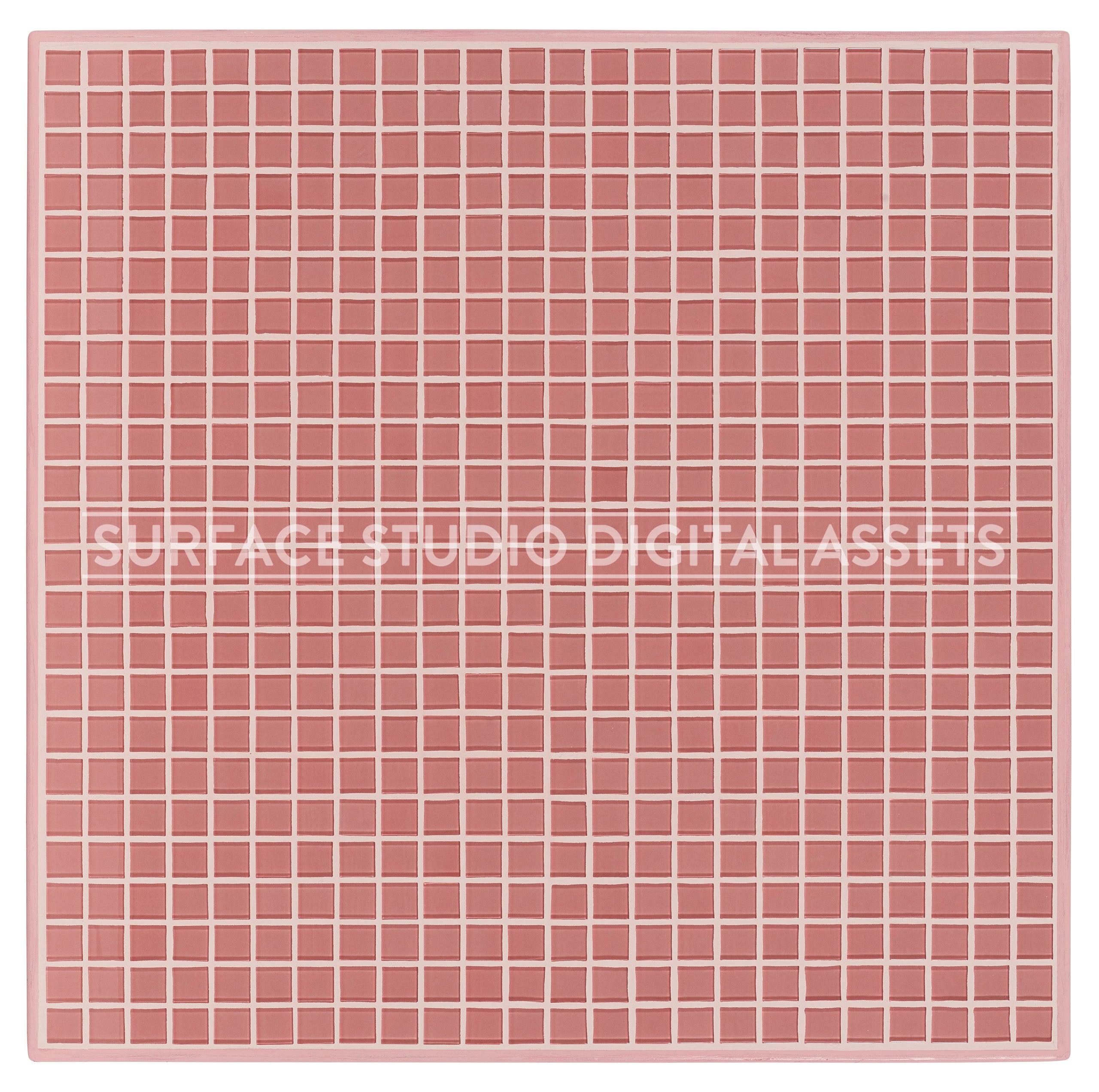 Pink Glass Mosaic Tile Pink Grout Surface photographed from above including edges