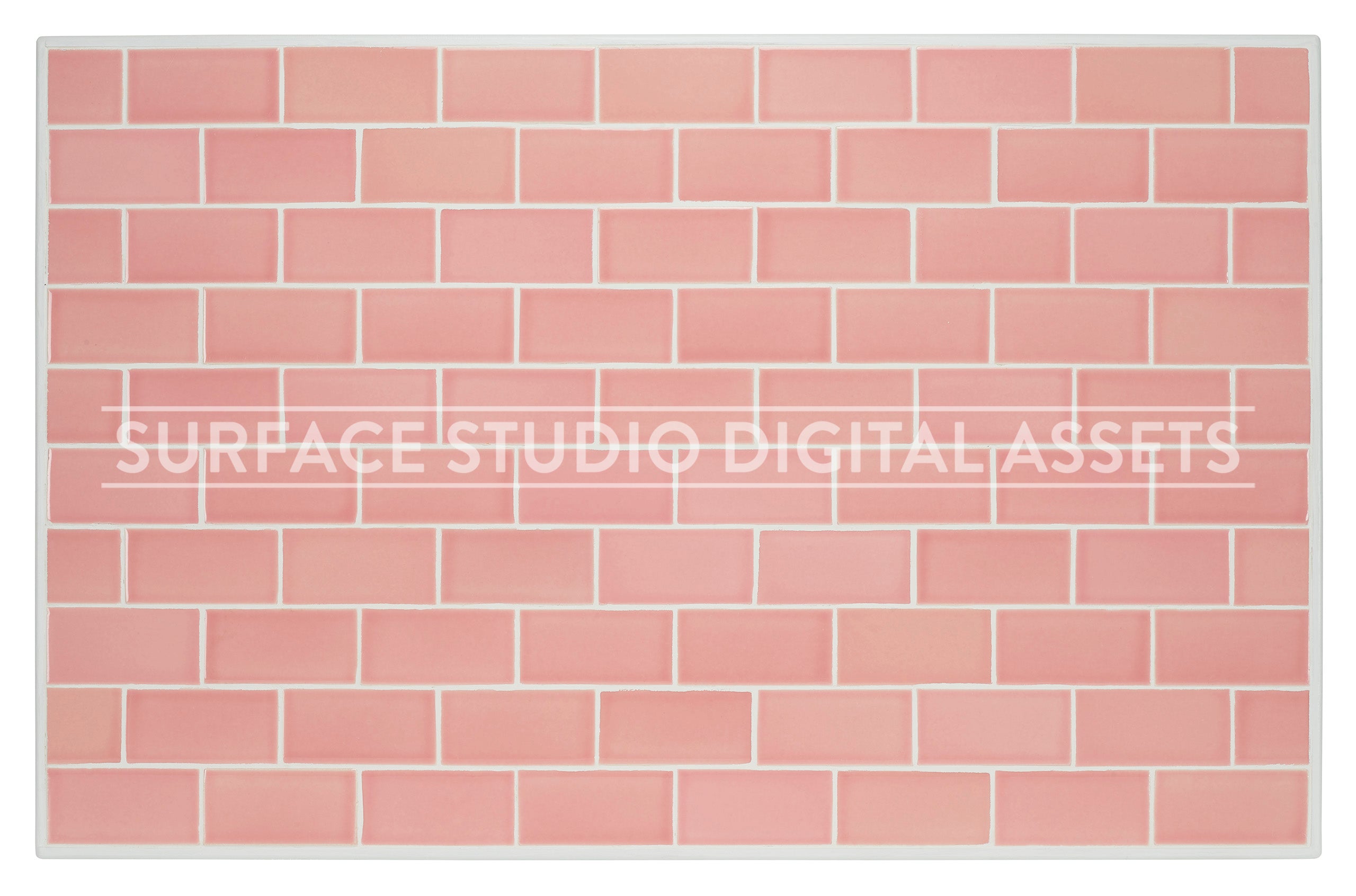 Pink Vintage Subway Tile White Grout Surface photographed from above including edges