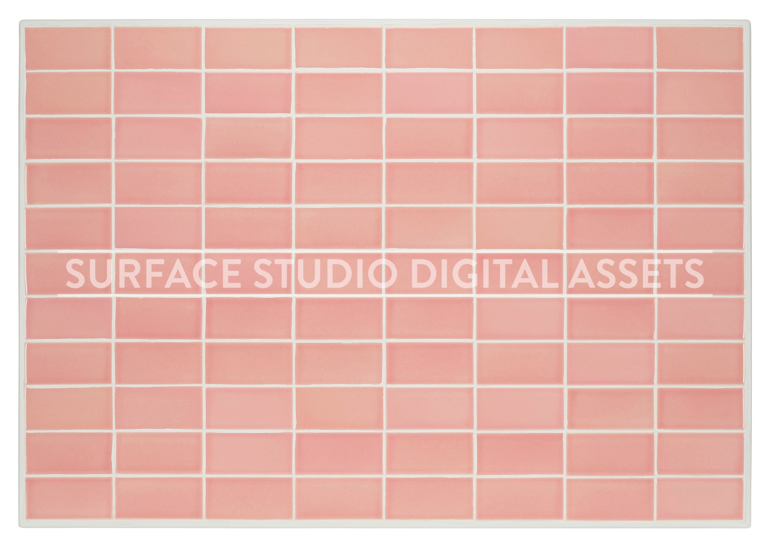 Pink Vintage Stacked Subway Tile White Grout Surface photographed from above