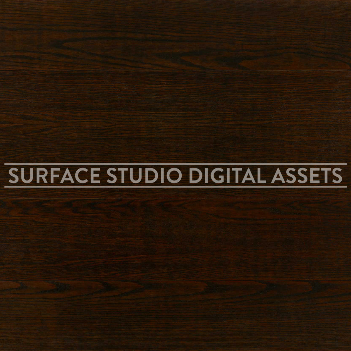 Planked Dark Brown Oak Wood Surface photographed directly from above. Surface background stock image with a "Surface Studio Digital Assets" watermark for commercial, e-commerce, editorial, product, beauty, food, beverage, still life photography. Artisanal wood surface background for high-end product shoots, interior design and architectural mood board.