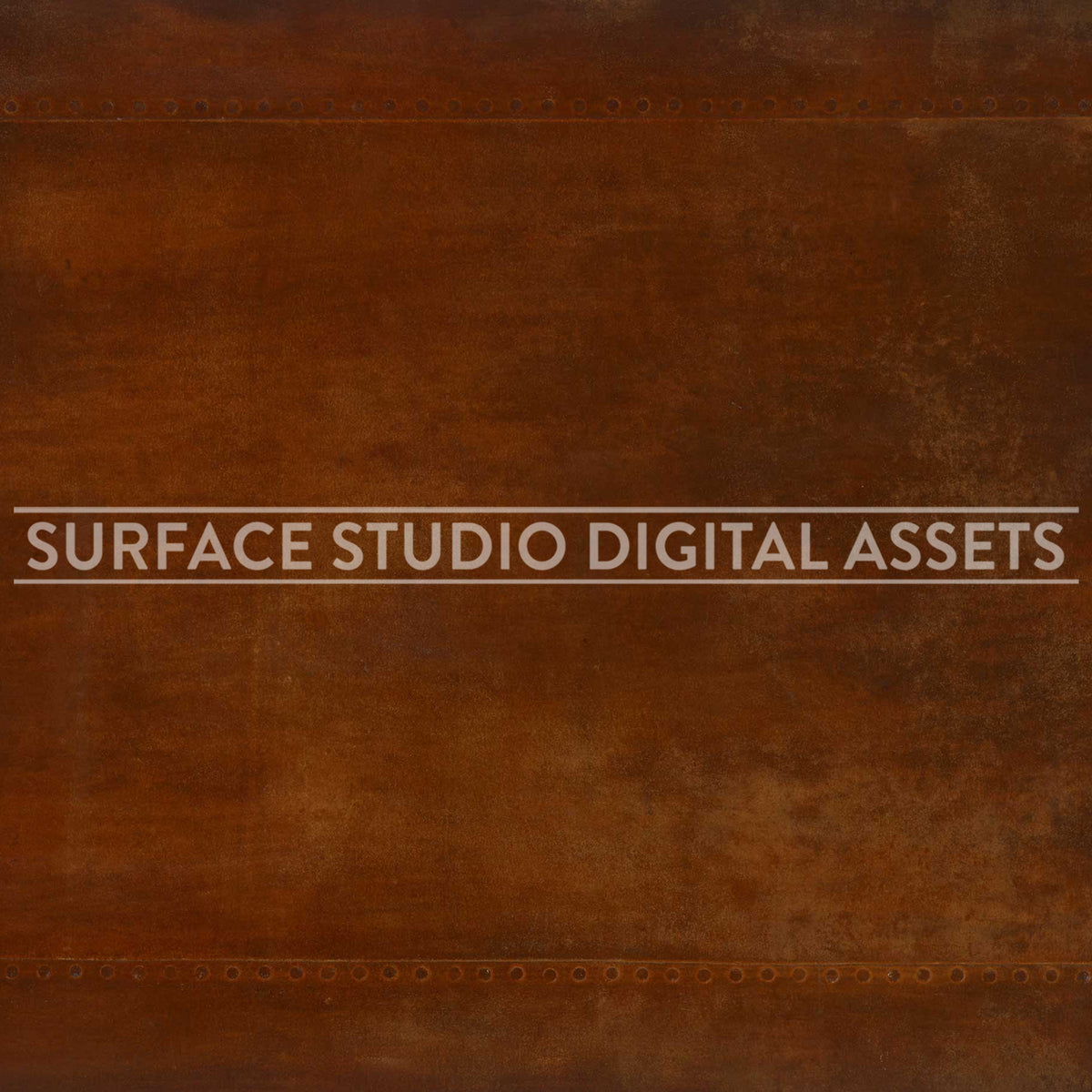 Rusted Paneled Steel Metal Surface photographed directly from above. Industrial surface background stock image with a "Surface Studio Digital Assets" watermark for commercial, e-commerce, editorial, product, beauty, food, beverage, still life photography.