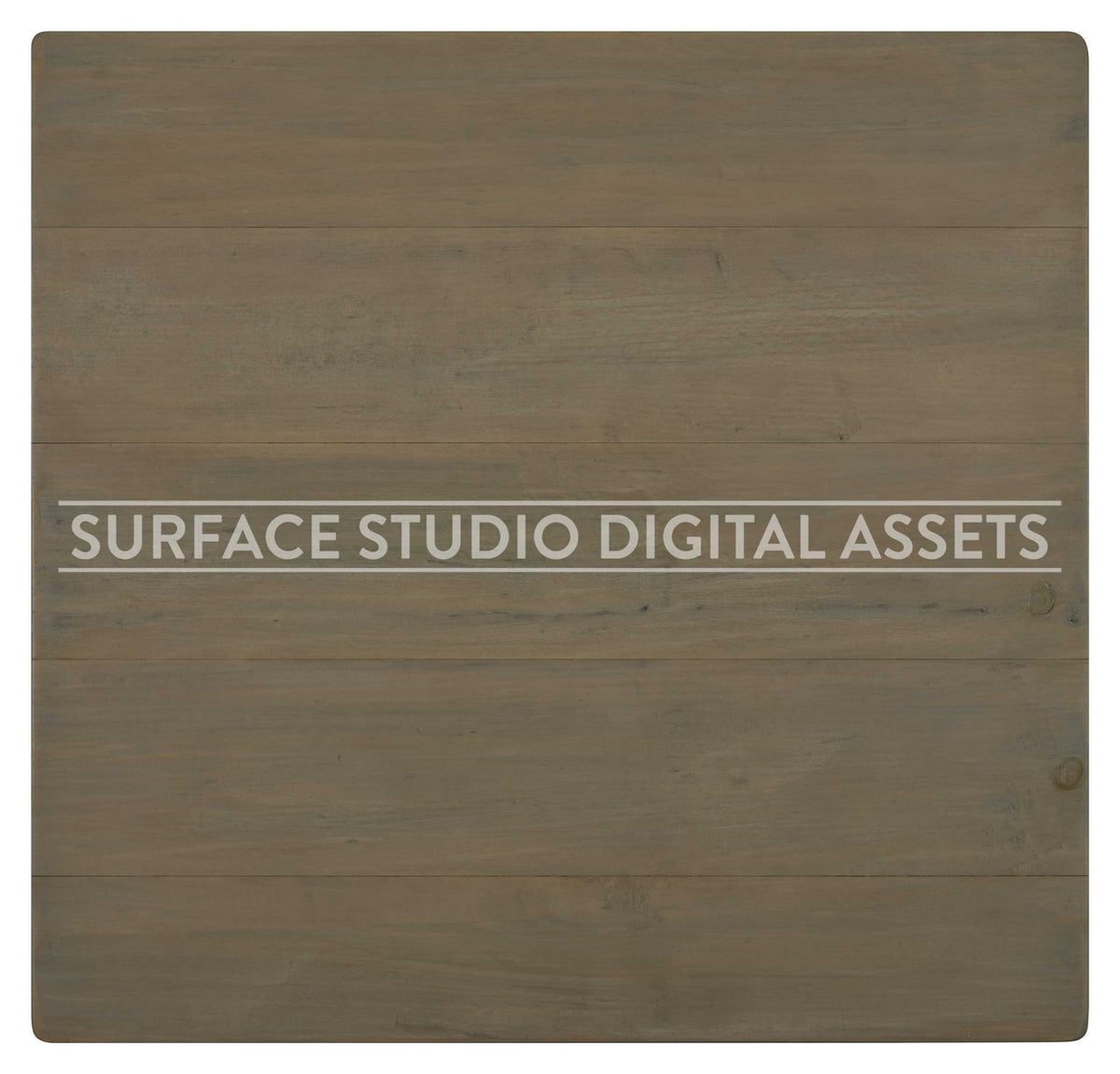 Planked Grey Beige Pine Wood Surface photographed directly from above including edges. Surface background stock image with a "Surface Studio Digital Assets" watermark for commercial, e-commerce, editorial, product, beauty, food, beverage, still life photography. Artisanal wood surface background for high-end product shoots, interior design and architectural mood board.