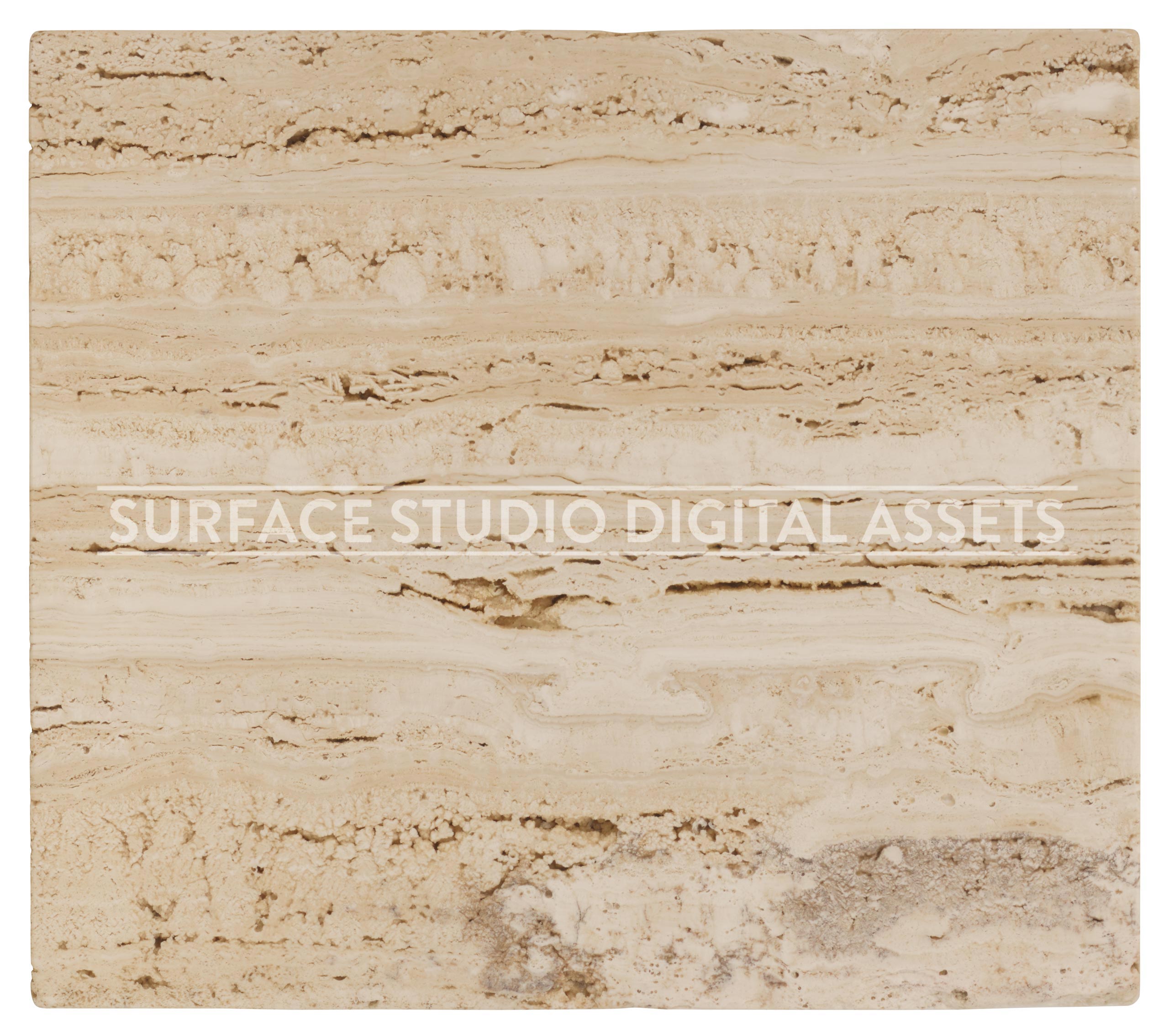 Textured Beige Travertine Stone Surface photographed directly from above including edges