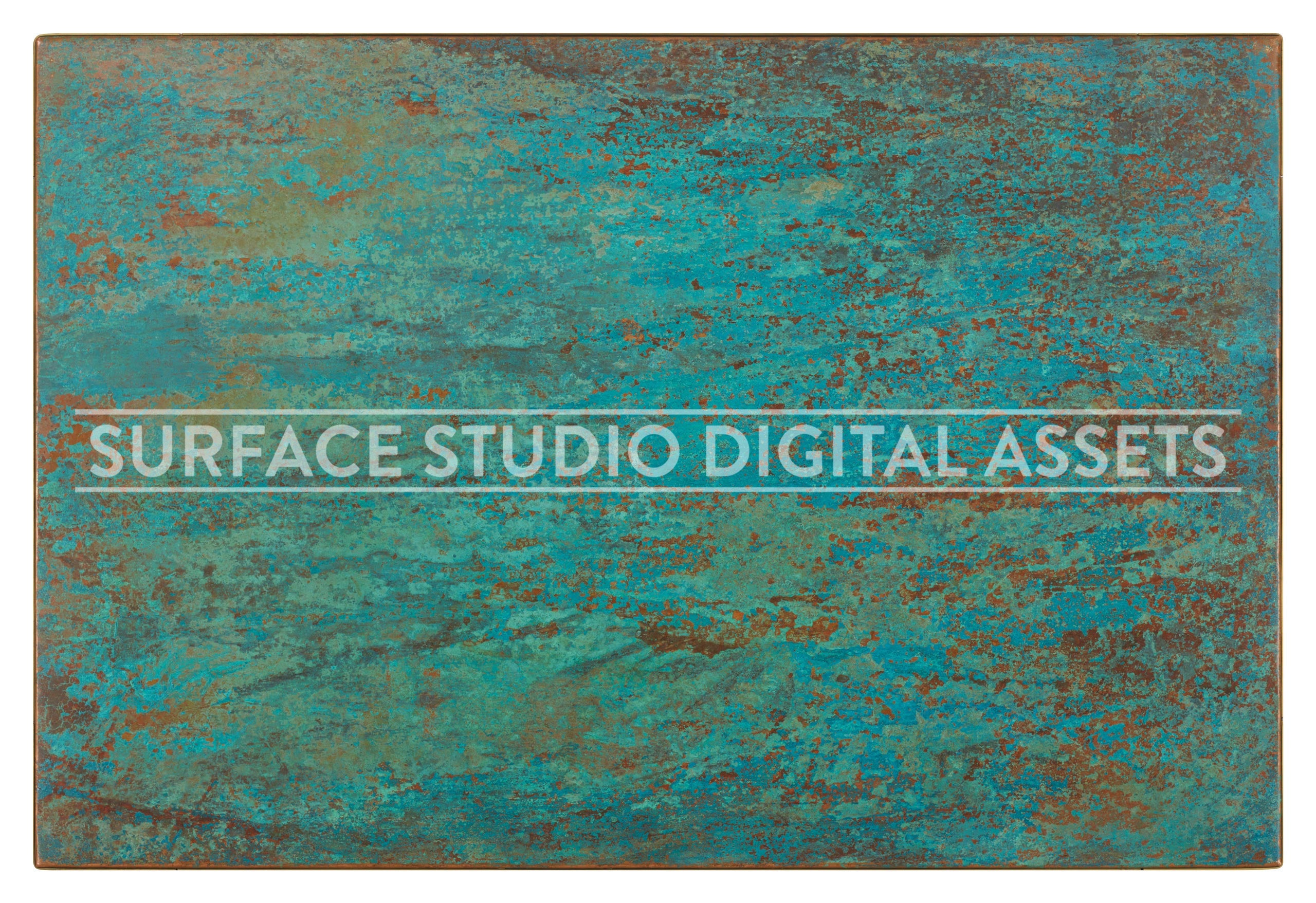 Textured Verdigris Copper Metal Surface photographed directly from above including edges