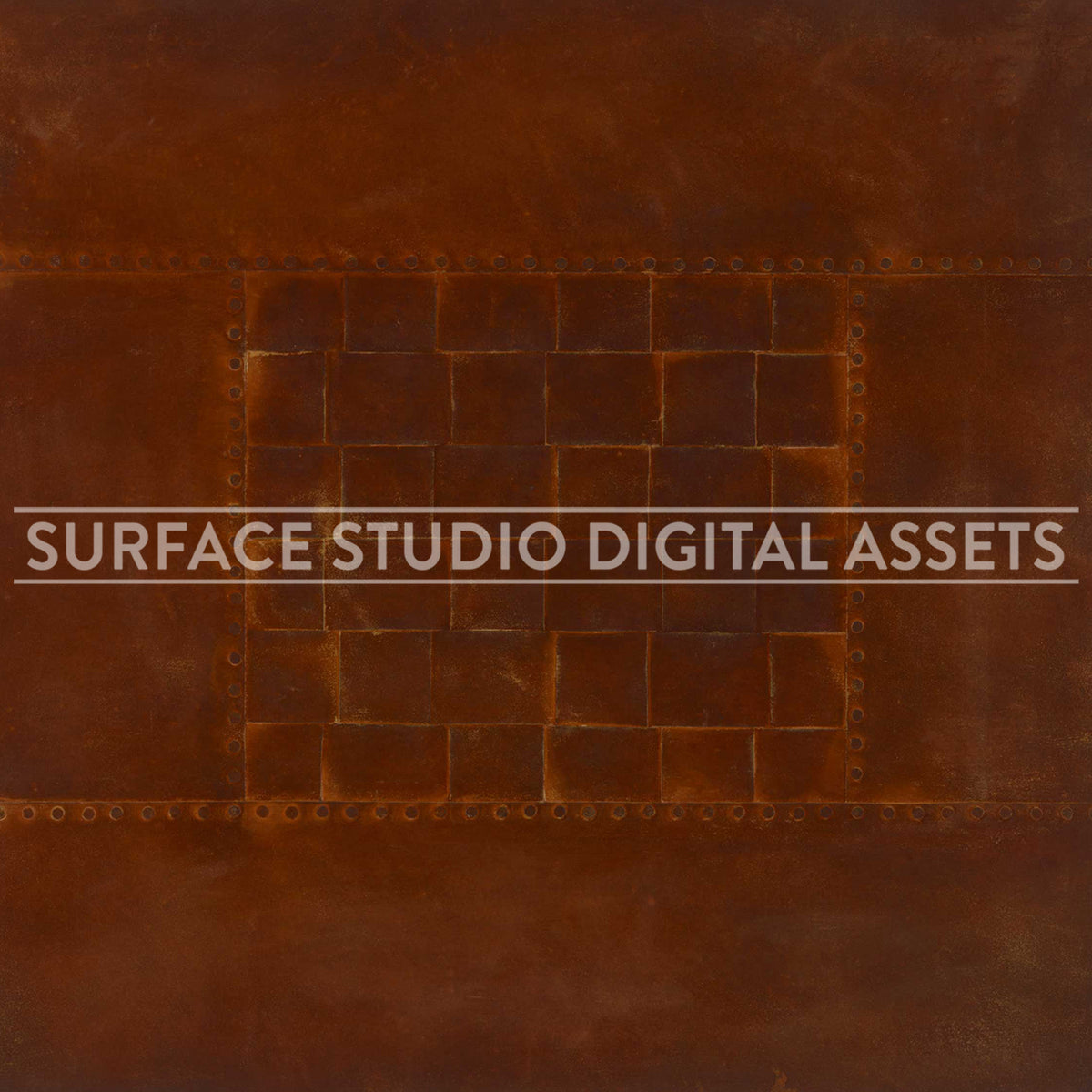 Woven Center Panel Rusted Red Orange Steel Surface photographed directly from above including edges. Surface background stock image with a "Surface Studio Digital Assets" watermark for commercial, e-commerce, editorial, product, beauty, food, beverage, still life photography. Industrial metal surface background for high-end product shoots, interior design and architectural mood board.