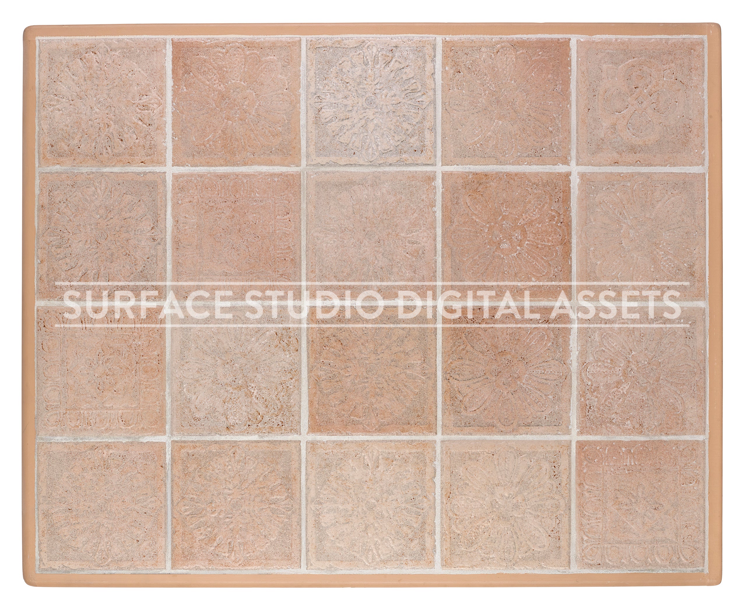 Peach Beige Tile Surface photographed directly from above including edges.