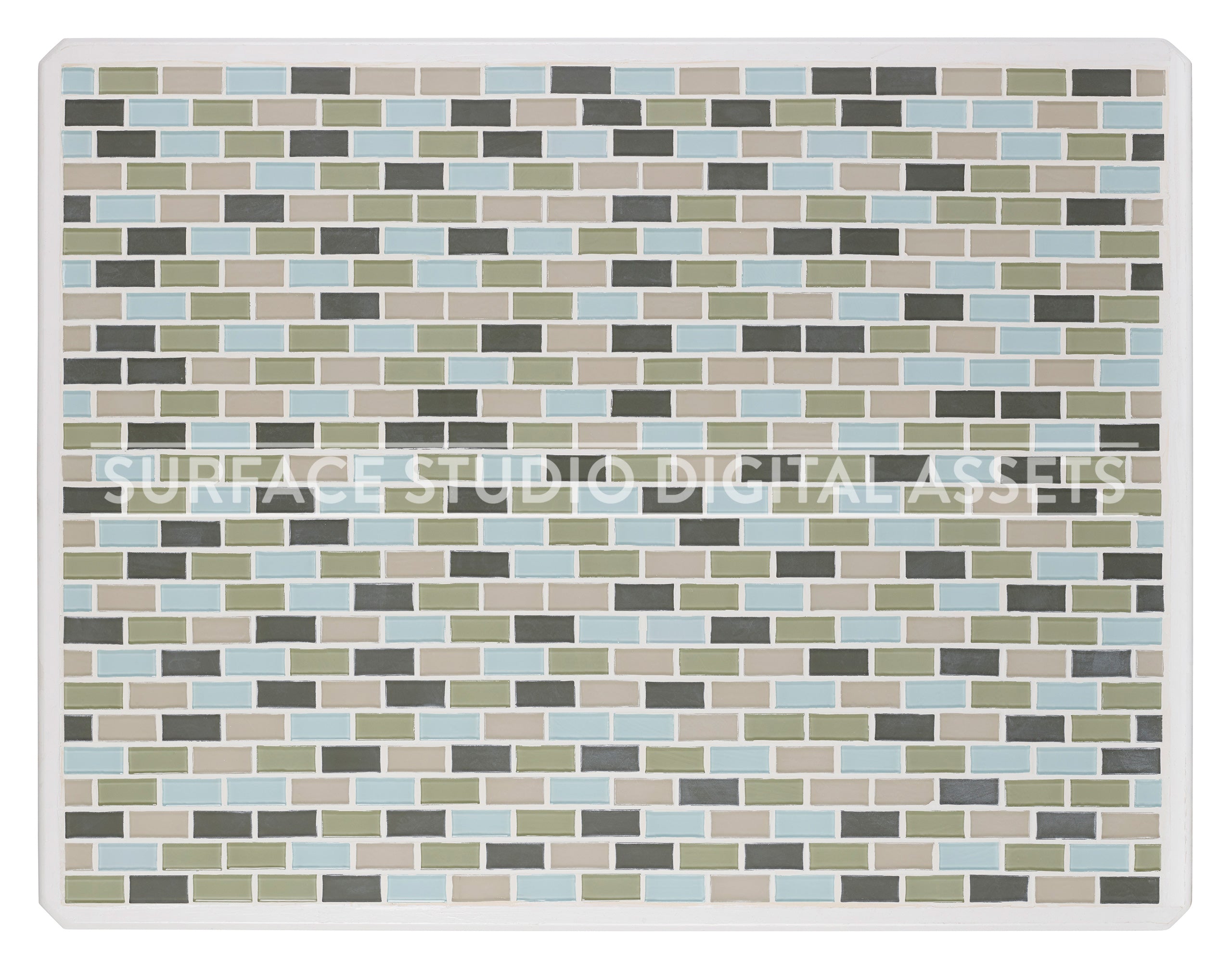 Green, Blue and Beige Glass Tile Surface photographed directly from above including edges.