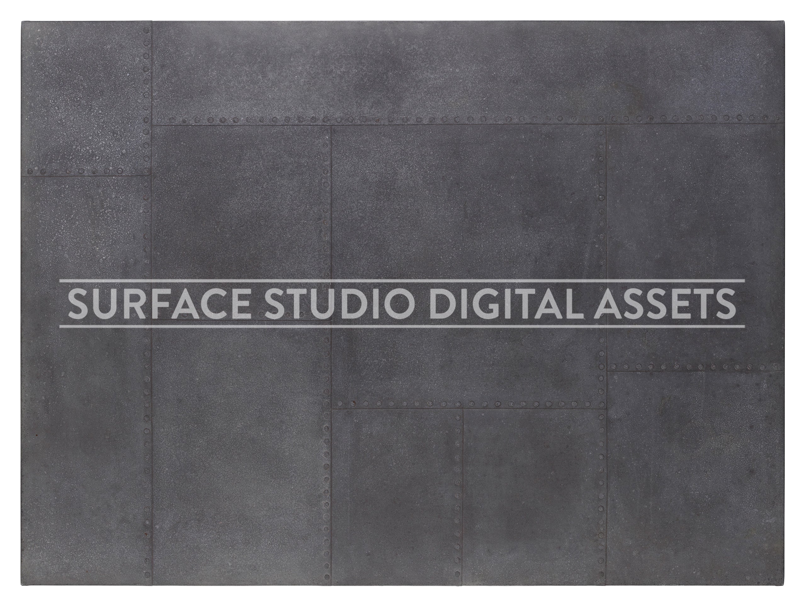 Studded Paneled Grey Zinc Metal Surface photographed directly from above including edges.