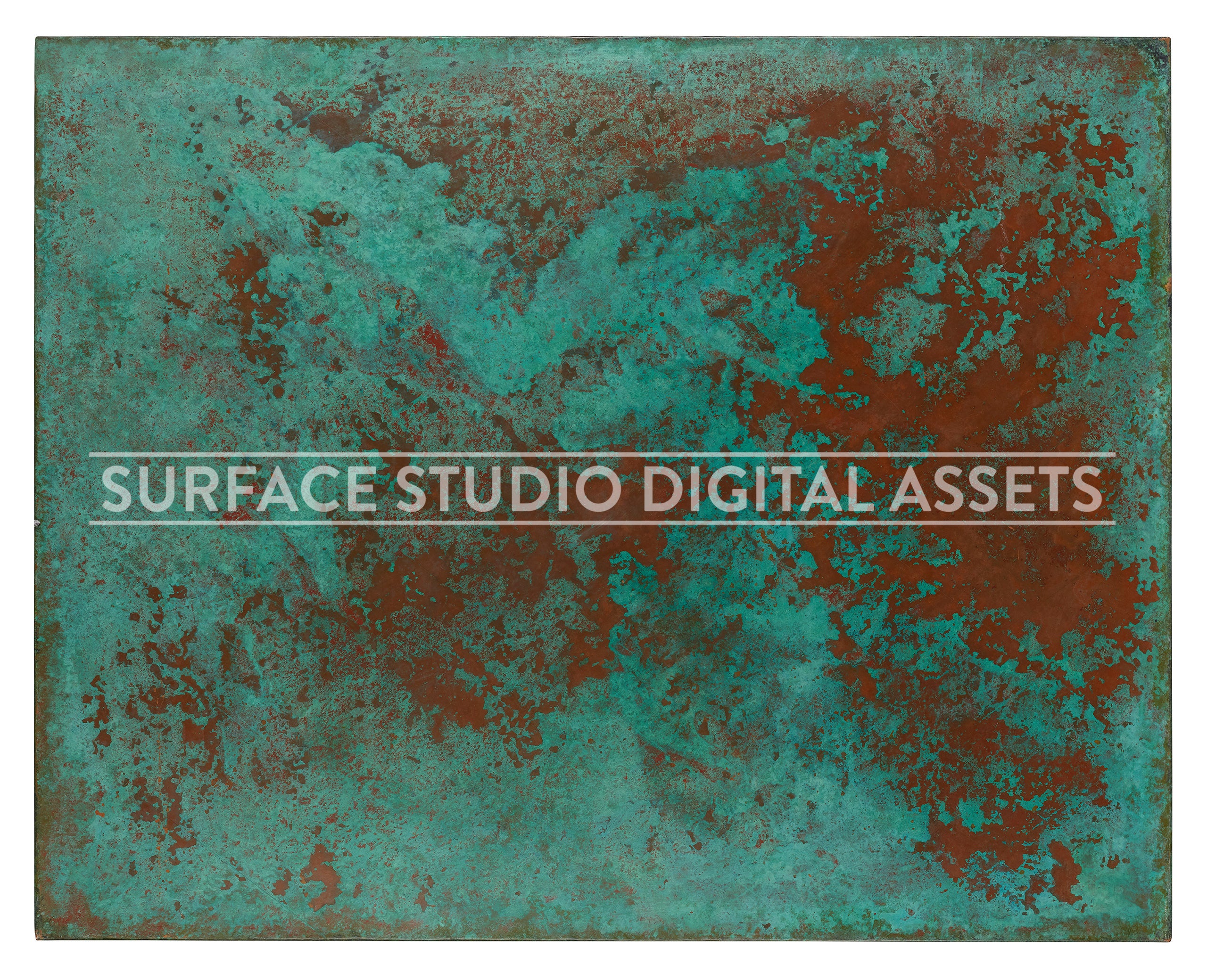 Verdigris Copper Metal Surface photographed directly from above including edges.