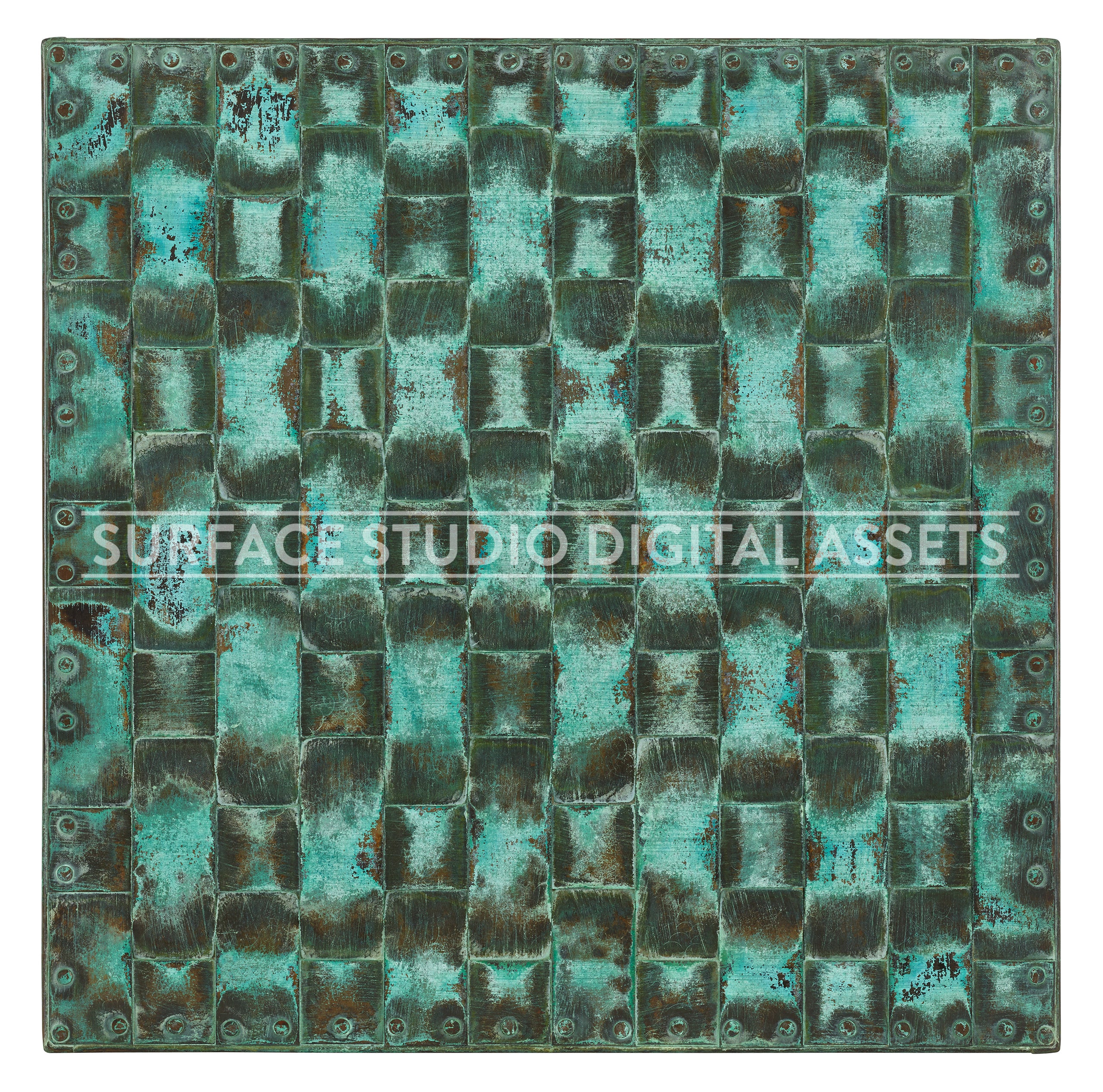 Woven Verdigris Bronze Metal Surface photographed directly from above including edges.